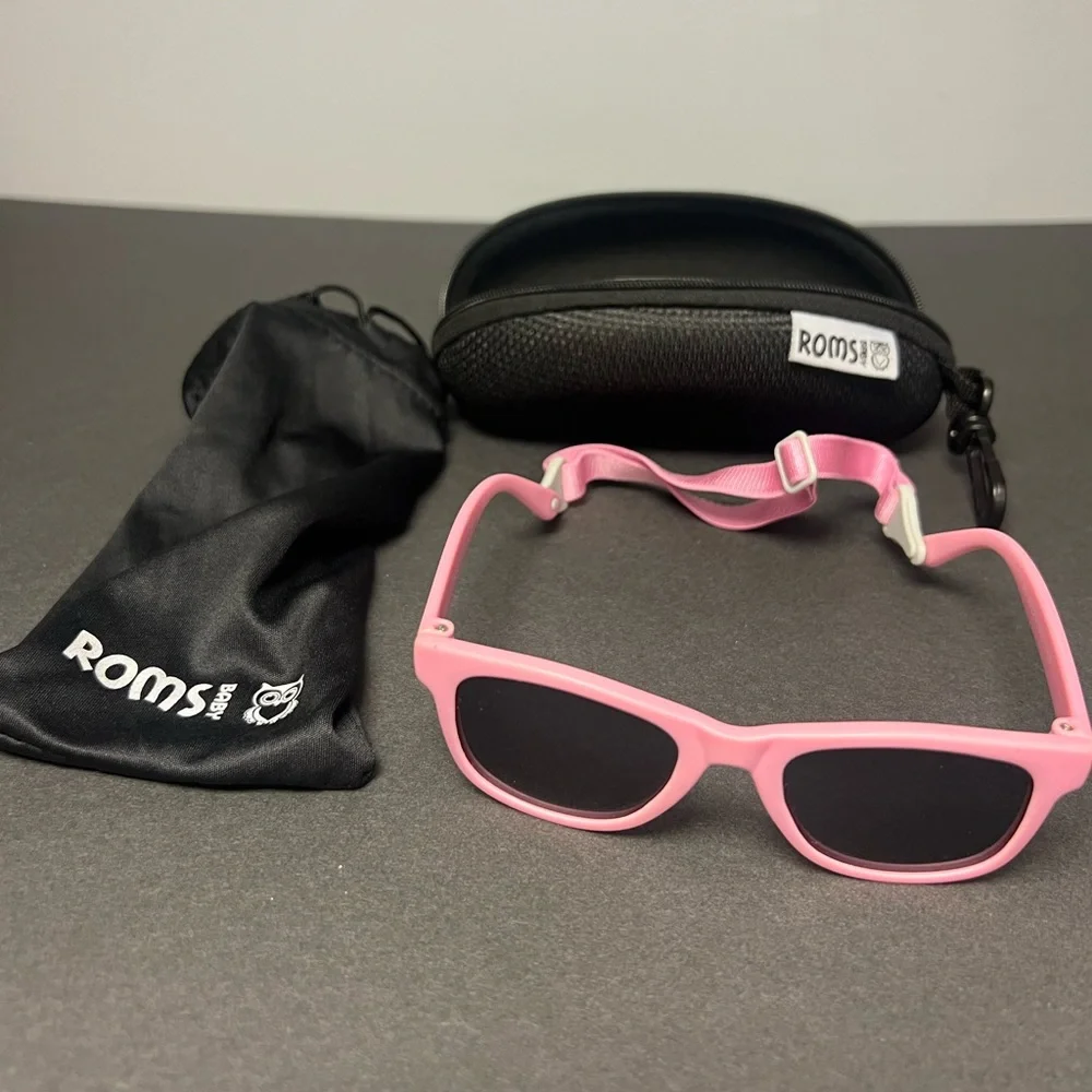 Roms Baby- Pink sunglasses with fabric pouch‎ and case, Pre- Owned